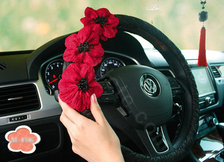 Auto Car Steering Wheel Cover Flower Nylon shioze Diameter 15 inch 38CM - Black