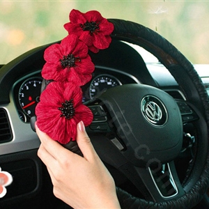 Auto Car Steering Wheel Cover Flower Nylon shioze Diameter 15 inch 38CM - Black