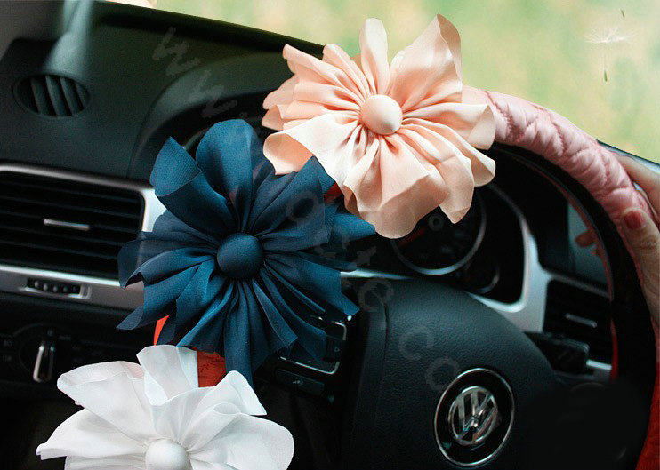 Auto Car Steering Wheel Cover Flower Nylon shioze Diameter 15 inch 38CM - Orange+Pink