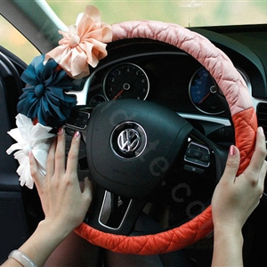 Auto Car Steering Wheel Cover Flower Nylon shioze Diameter 15 inch 38CM - Orange+Pink