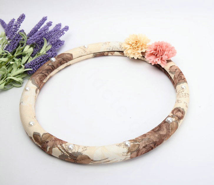 Auto Car Steering Wheel Cover Flower Velveteen Diameter 15 inch 38CM - Beige