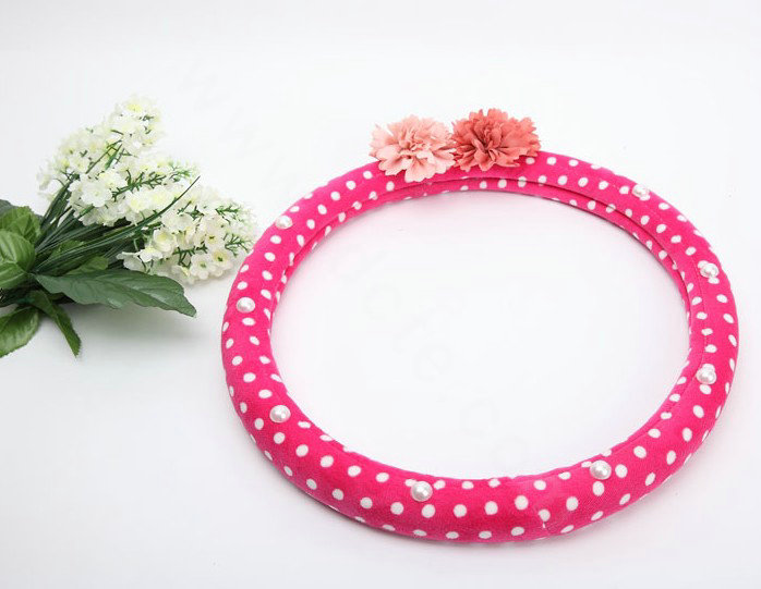 Auto Car Steering Wheel Cover Flower Velveteen Diameter 15 inch 38CM - Rose