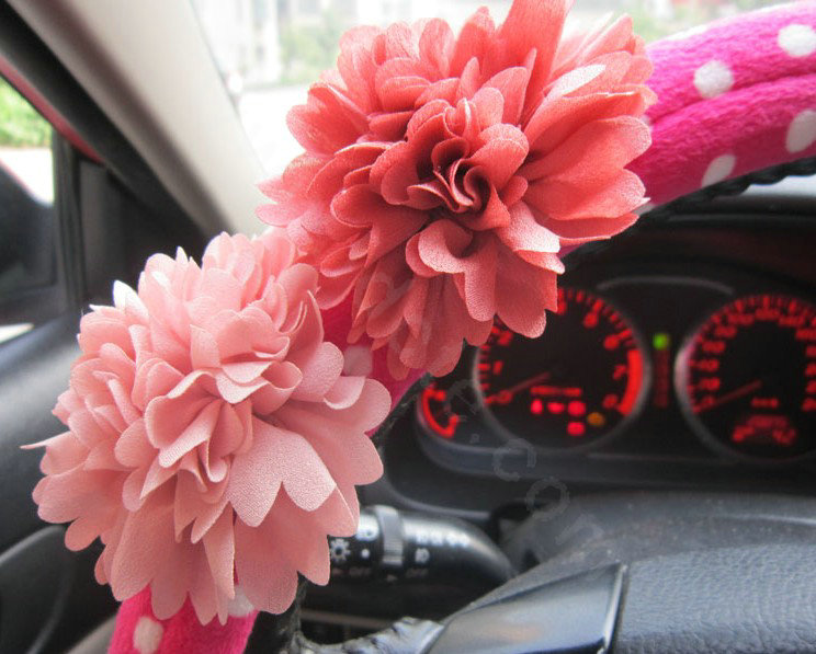 Auto Car Steering Wheel Cover Flower Velveteen Diameter 15 inch 38CM - Rose