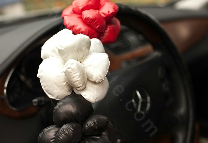 Auto Car Steering Wheel Cover Flower genuine leather Diameter 15 inch 38CM - Black