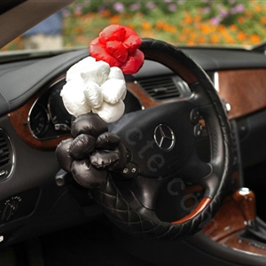 Auto Car Steering Wheel Cover Flower genuine leather Diameter 15 inch 38CM - Black