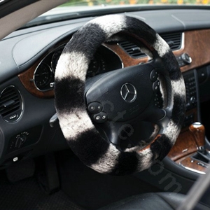 Auto Car Steering Wheel Cover Fox hair Diameter 15 inch 38CM - Black+White