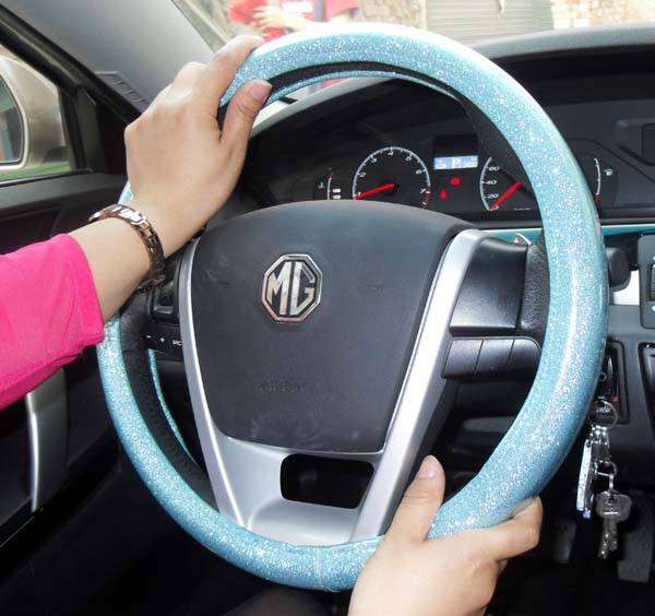 Auto Car Steering Wheel Cover Glitter Polyurethane Diameter 15 inch 38CM - Blue