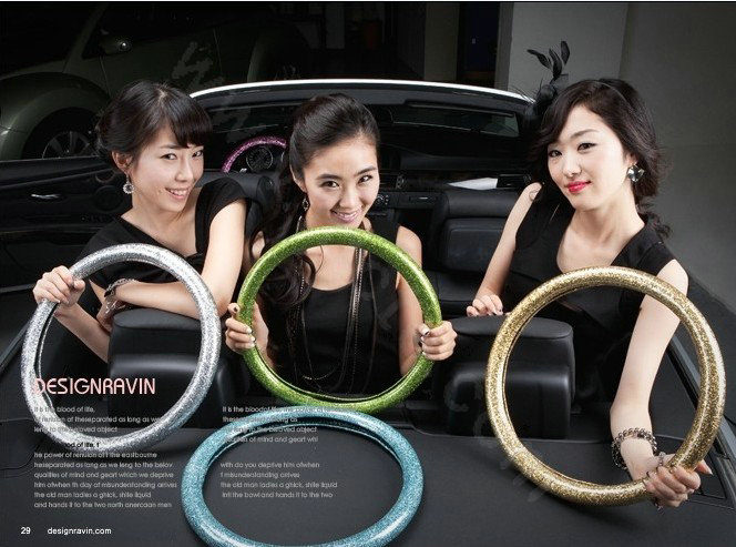 Auto Car Steering Wheel Cover Glitter Polyurethane Diameter 15 inch 38CM - Gold