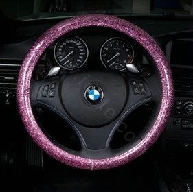 Auto Car Steering Wheel Cover Glitter Polyurethane Diameter 15 inch 38CM - Pink