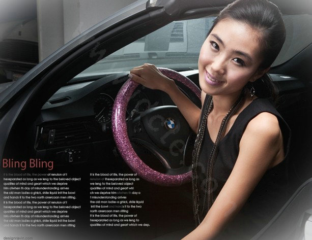 Auto Car Steering Wheel Cover Glitter Polyurethane Diameter 15 inch 38CM - Pink