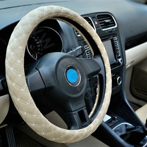Auto Car Steering Wheel Cover Grid pattern PU leather Diameter 15 inch 38CM - Beige