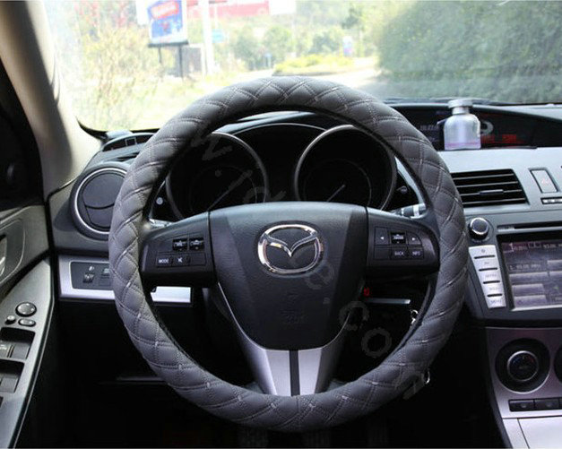 Auto Car Steering Wheel Cover Grid pattern PU leather Diameter 15 inch 38CM - Gray