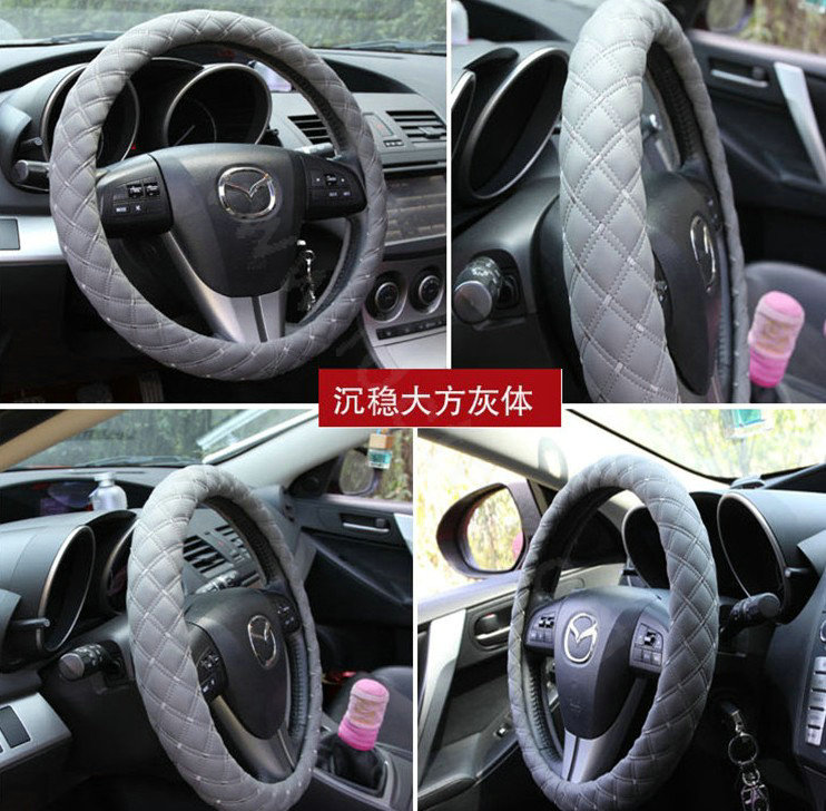 Auto Car Steering Wheel Cover Grid pattern PU leather Diameter 15 inch 38CM - Gray