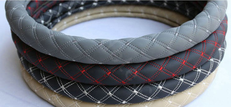 Auto Car Steering Wheel Cover Grid pattern PU leather Diameter 15 inch 38CM - Gray