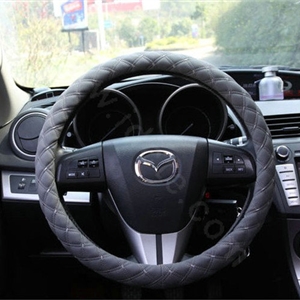 Auto Car Steering Wheel Cover Grid pattern PU leather Diameter 15 inch 38CM - Gray