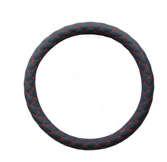 Auto Car Steering Wheel Cover Grid pattern PU leather Diameter 15 inch 38CM - Red Black