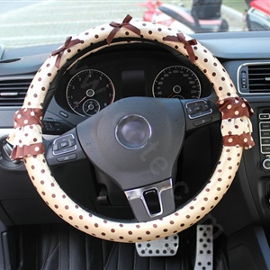 Auto Car Steering Wheel Cover Lace Dots Satin cotton Diameter 15 inch 38CM - Coffee