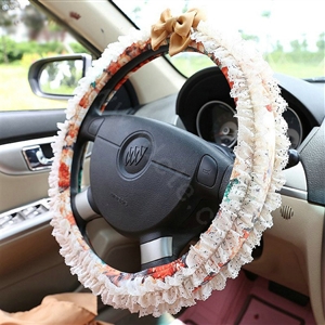 Auto Car Steering Wheel Cover Lace Floral Polyester Diameter 15 inch 38CM - Orange