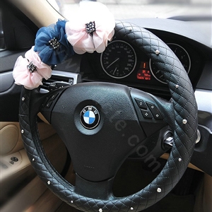 Auto Car Steering Wheel Cover Lace Flower Imitation sheepskin Diameter 15 inch 38CM - Black