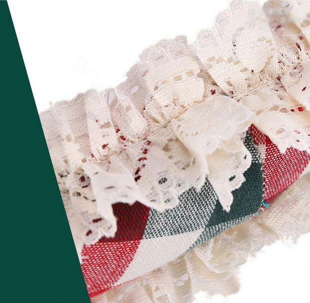 Auto Car Steering Wheel Cover Lace Plaid Bowknot Polyester Diameter 15 inch 38CM - Green Red