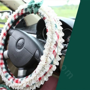 Auto Car Steering Wheel Cover Lace Plaid Bowknot Polyester Diameter 15 inch 38CM - Green Red
