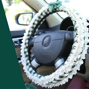 Auto Car Steering Wheel Cover Lace Plaid Bowknot Polyester Diameter 15 inch 38CM - Green