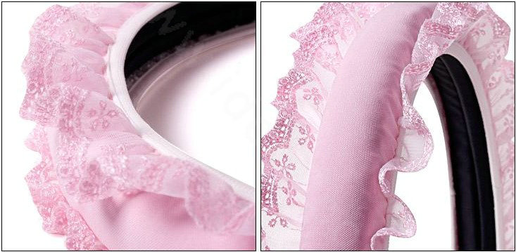 Auto Car Steering Wheel Cover Lace Polyester Diameter 15 inch 38CM - Pink