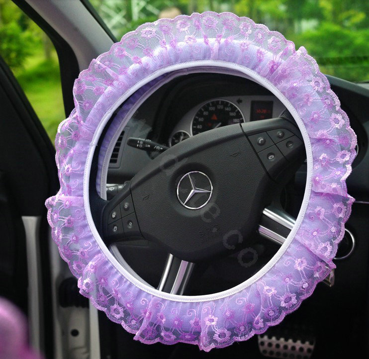 Auto Car Steering Wheel Cover Lace Polyester Diameter 15 inch 38CM - Purple