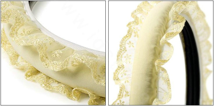 Auto Car Steering Wheel Cover Lace Polyester Diameter 15 inch 38CM - Yellow