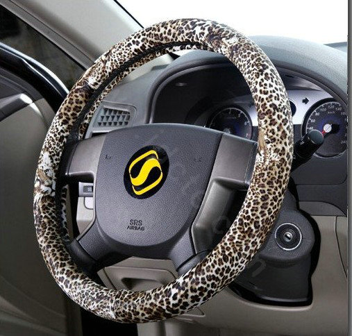 Auto Car Steering Wheel Cover Leopard Microfiber leather Diameter 15 inch 38CM - Brown