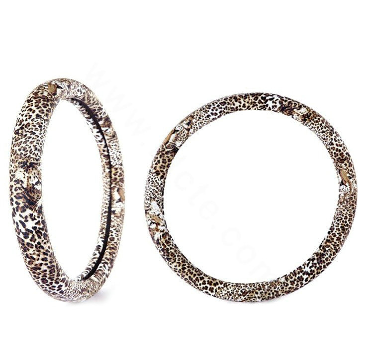 Auto Car Steering Wheel Cover Leopard Microfiber leather Diameter 15 inch 38CM - Brown