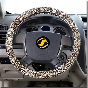 Auto Car Steering Wheel Cover Leopard Microfiber leather Diameter 15 inch 38CM - Brown