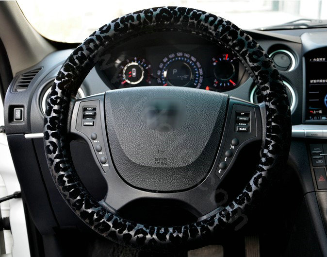 Auto Car Steering Wheel Cover Leopard PVC leather Diameter 15 inch 38CM - Black