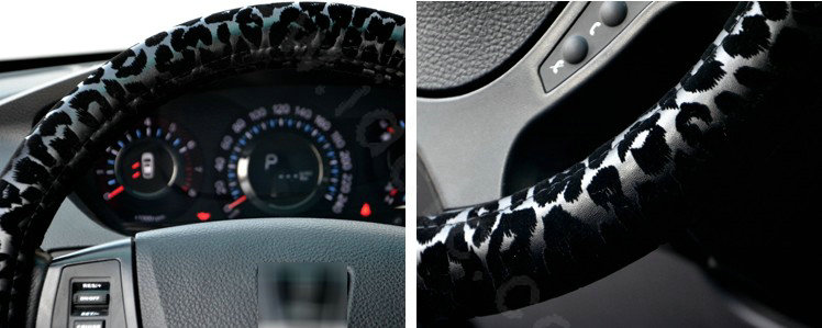 Auto Car Steering Wheel Cover Leopard PVC leather Diameter 15 inch 38CM - Black