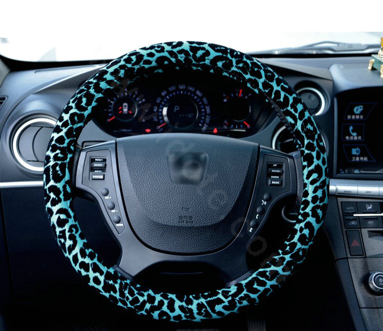 Auto Car Steering Wheel Cover Leopard PVC leather Diameter 15 inch 38CM - Blue