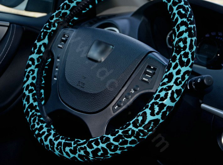 Auto Car Steering Wheel Cover Leopard PVC leather Diameter 15 inch 38CM - Blue