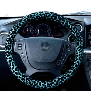 Auto Car Steering Wheel Cover Leopard PVC leather Diameter 15 inch 38CM - Blue