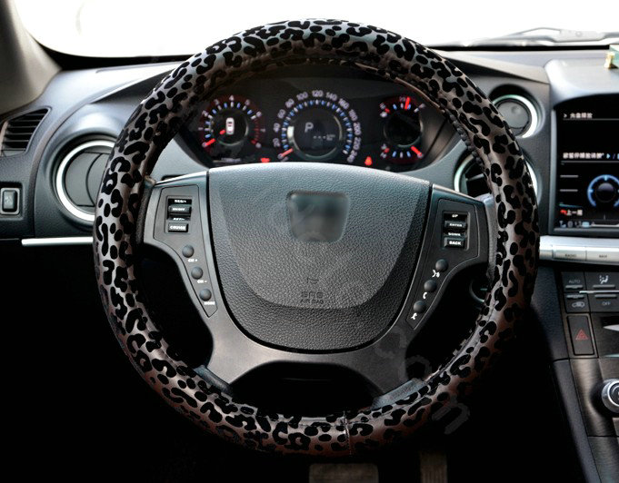 Auto Car Steering Wheel Cover Leopard PVC leather Diameter 15 inch 38CM - Coffee
