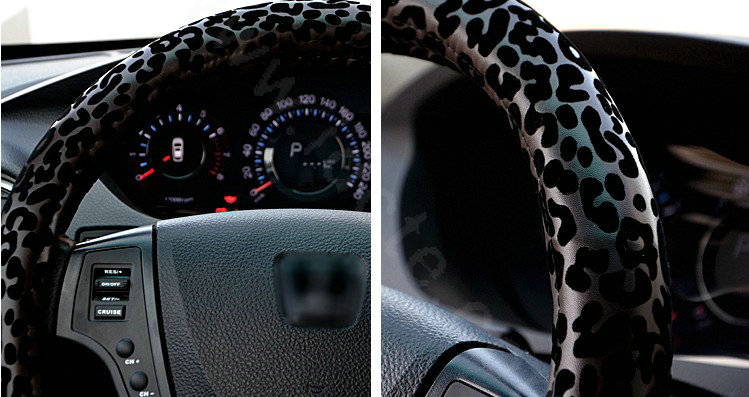 Auto Car Steering Wheel Cover Leopard PVC leather Diameter 15 inch 38CM - Coffee