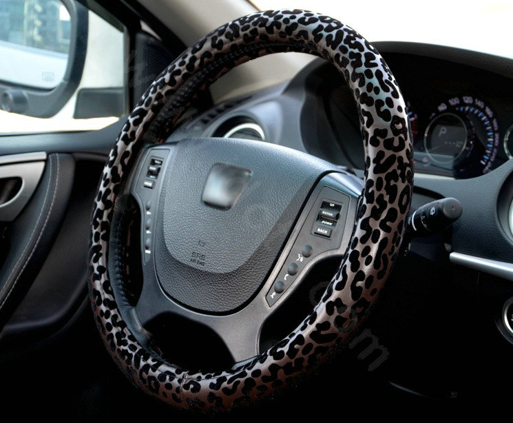 Auto Car Steering Wheel Cover Leopard PVC leather Diameter 15 inch 38CM - Coffee