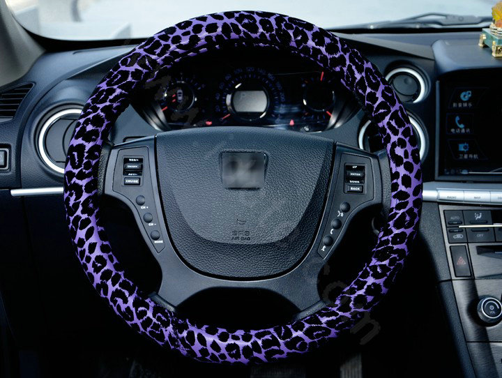 Auto Car Steering Wheel Cover Leopard PVC leather Diameter 15 inch 38CM - Purple
