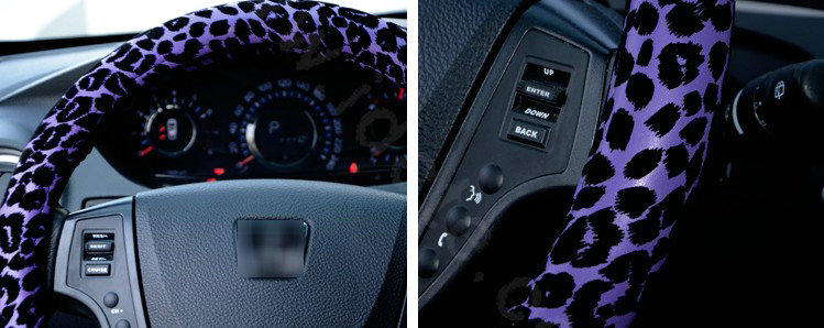 Auto Car Steering Wheel Cover Leopard PVC leather Diameter 15 inch 38CM - Purple