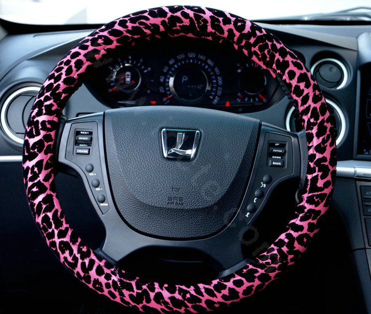 Auto Car Steering Wheel Cover Leopard PVC leather Diameter 15 inch 38CM - Rose