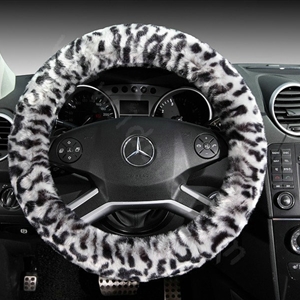 Auto Car Steering Wheel Cover Leopard Plush Diameter 15 inch 38CM - Black