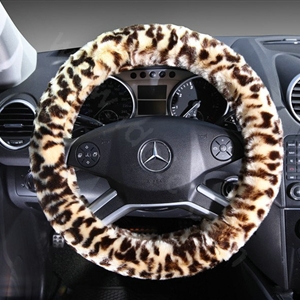 Auto Car Steering Wheel Cover Leopard Plush Diameter 15 inch 38CM - Brown