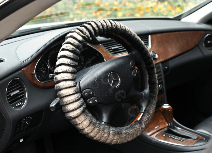 Auto Car Steering Wheel Cover Mink hair Diameter 15 inch 38CM - Black