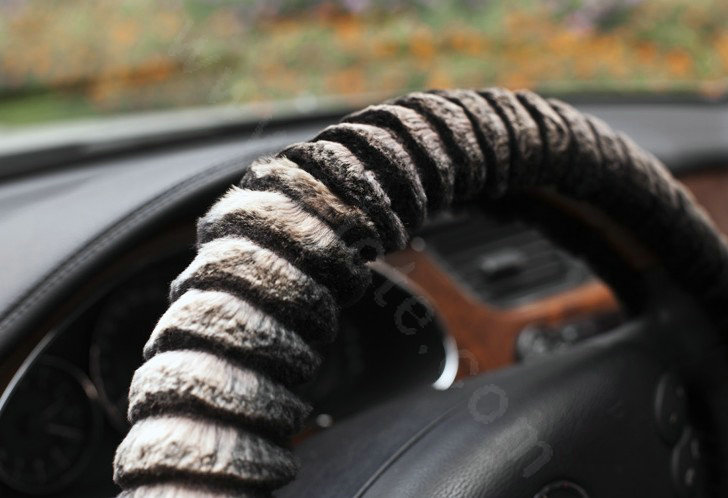 Auto Car Steering Wheel Cover Mink hair Diameter 15 inch 38CM - Black