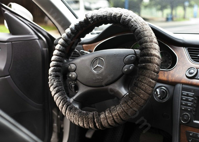 Auto Car Steering Wheel Cover Mink hair Diameter 15 inch 38CM - Black