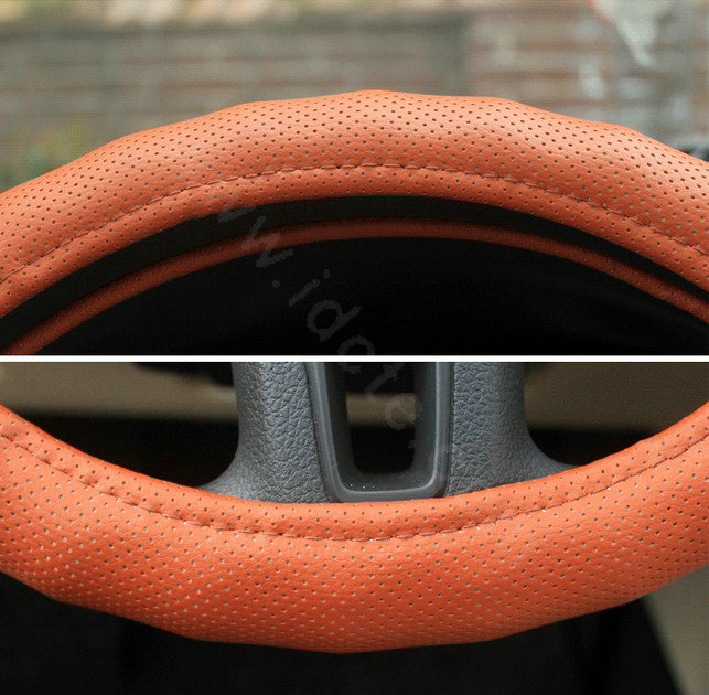 Auto Car Steering Wheel Cover PU leather Diameter 15 inch 38CM - Orange