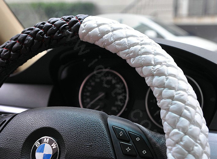 Auto Car Steering Wheel Cover Polyester Diameter 15 inch 38CM - Black White
